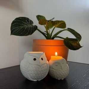 PARTYLITE Ceramic Owl Figurine Tea light Candle Holder 2 Piece